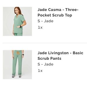 Figs jade scrubs set - Casma top size small, Livingston pant size small